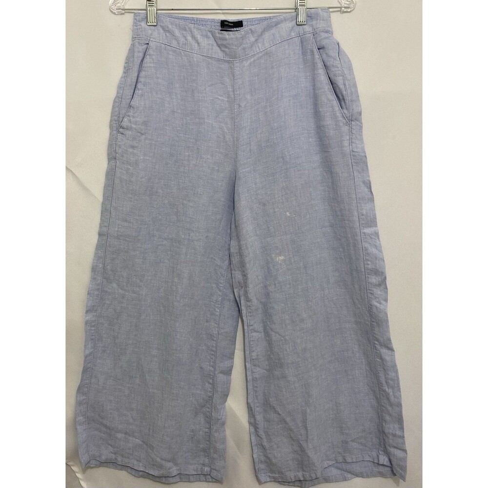 Tahari Women’s S Blue 100% Linen Pull On Wide Leg Capri Pants Cropped